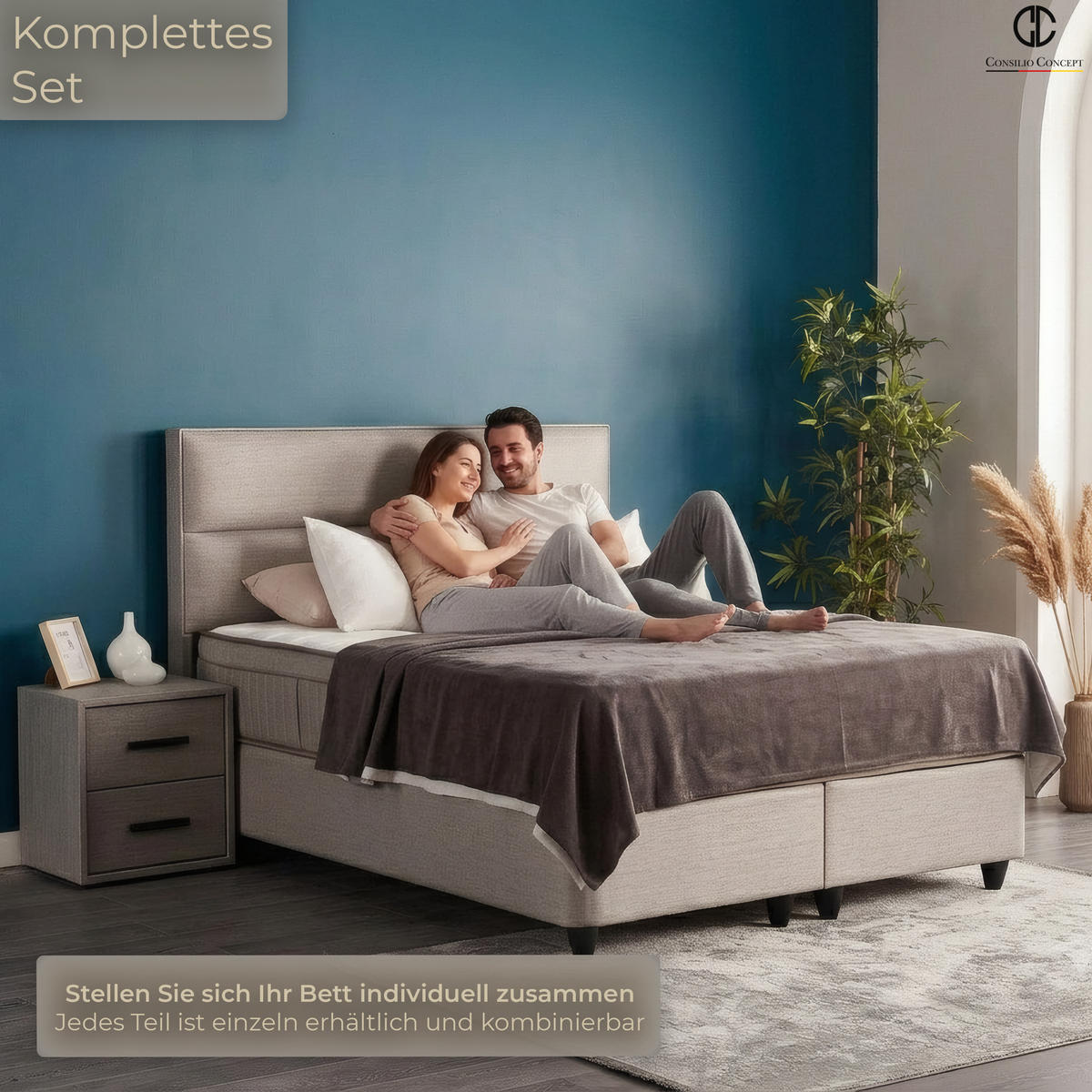 NACHTTISCH SEVILLA 49/42/53 cm, Grau, zwei Schubladen - Schwarz/Grau, Holz/Kunststoff (49/53/42cm) - Consilio Concept