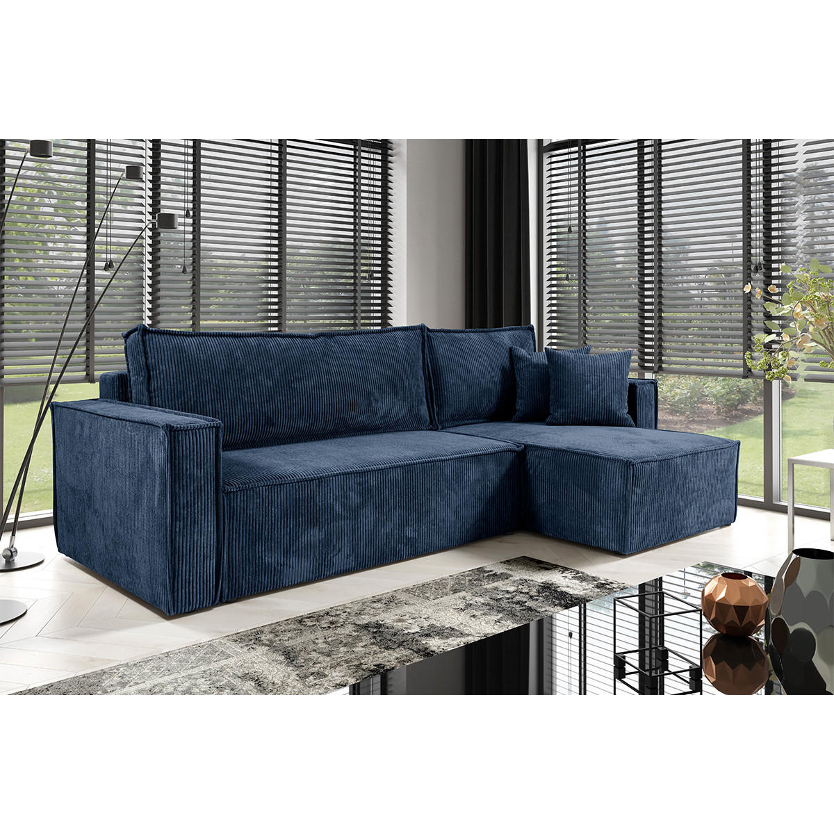 ECKSOFA Ezekiel 3 Sitzplätze Blau - Blau, Holz (236/145cm) - Petits-meubles