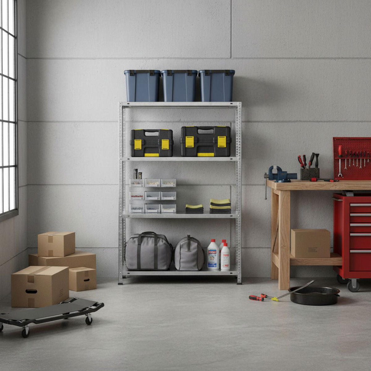 SCHRAUBREGAL PANDA MID | HxBxT 150x90x40cm | 4 Fachböden | Fachlast 100kg | Verzinkt - Silberfarben, Metall (90/150/40cm) - PROREGAL