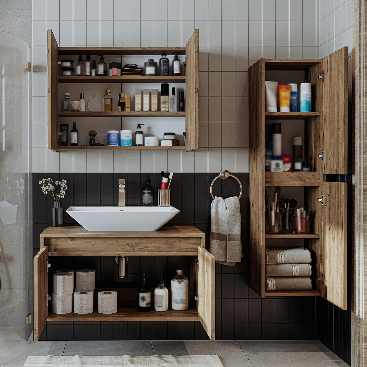 BADMÖBEL Set ATLANTIC-85 4-teilig - Eichefarben, Holzwerkstoff (85/150/45cm) - Roomart