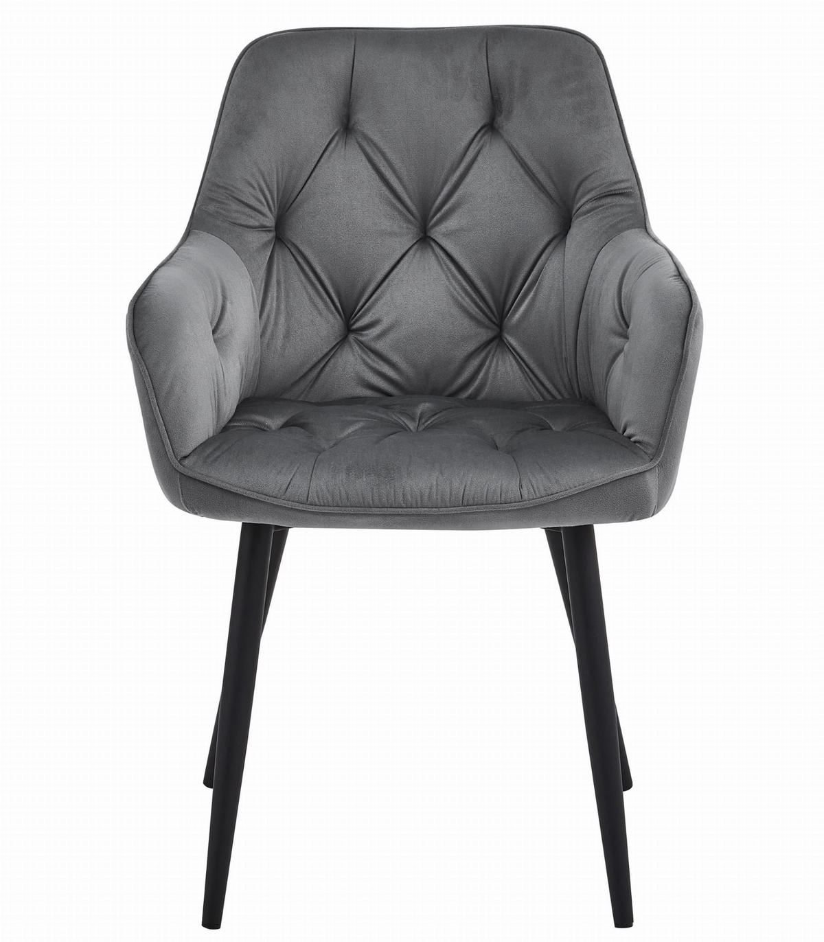 STUHL IRGOLI 4-er Set, Grau, Schwarz, mit Samtstoff gepolstert - Anthrazit, Textil/Metall (56/84/62cm) - Komodee