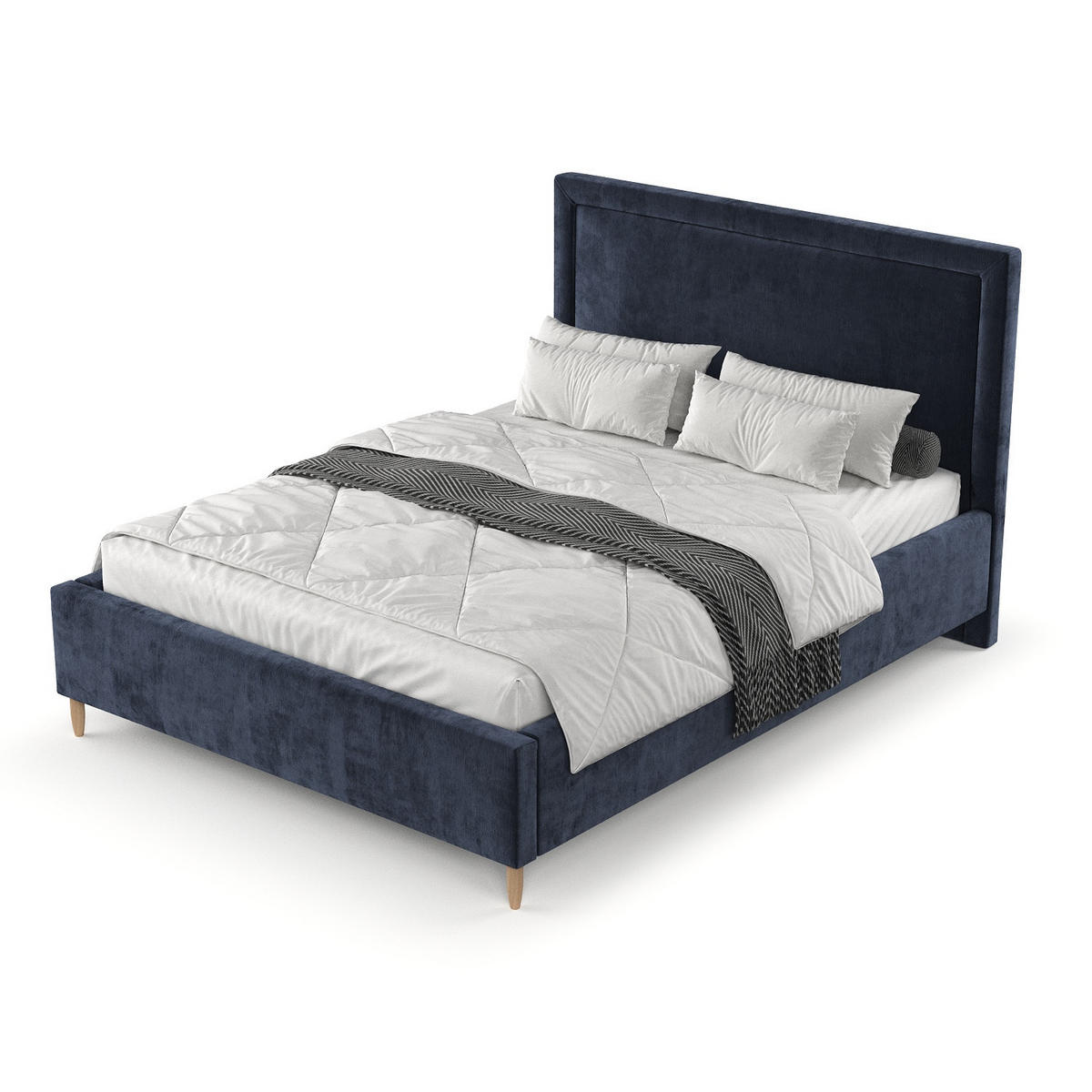 POLSTERBETT Vega 140/200 cm Marineblau im Lotta Stoff - Naturfarben/Dunkelblau, Holz/Holzwerkstoff (140/200cm) - AltaBeds