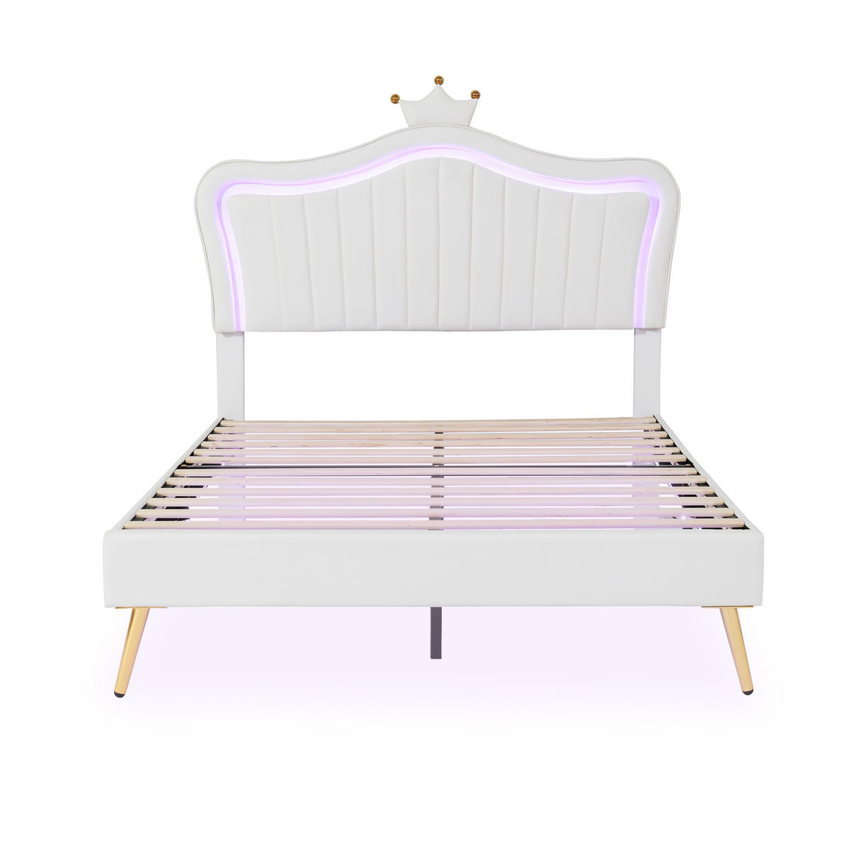 KINDER-POLSTERBETT aus Kunstleder 140x200 cm Weiß mit LED-Beleuchtung und verstellbarem Kopfteil - Weiß, Leder (140/200cm) - IVMEU