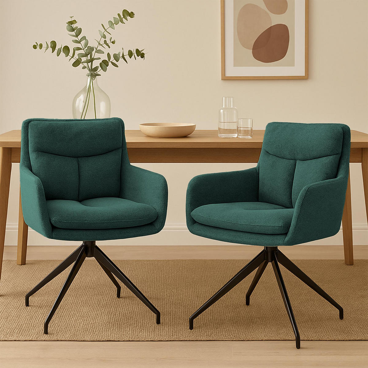 ESSZIMMERSTUHL 2er Set Stoff Grün - Grün, Textil/Metall (57/83/62cm) - CLP