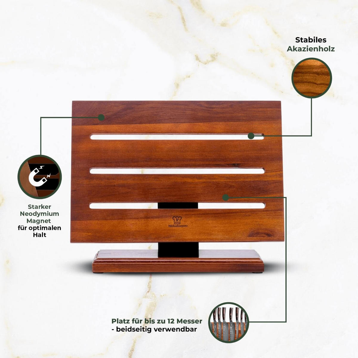 MESSER-SET Jishaku 9-tlg. – Magnetischer Akazienblock & Profimesser - Braun, Holz/Metall - Küchenkompane