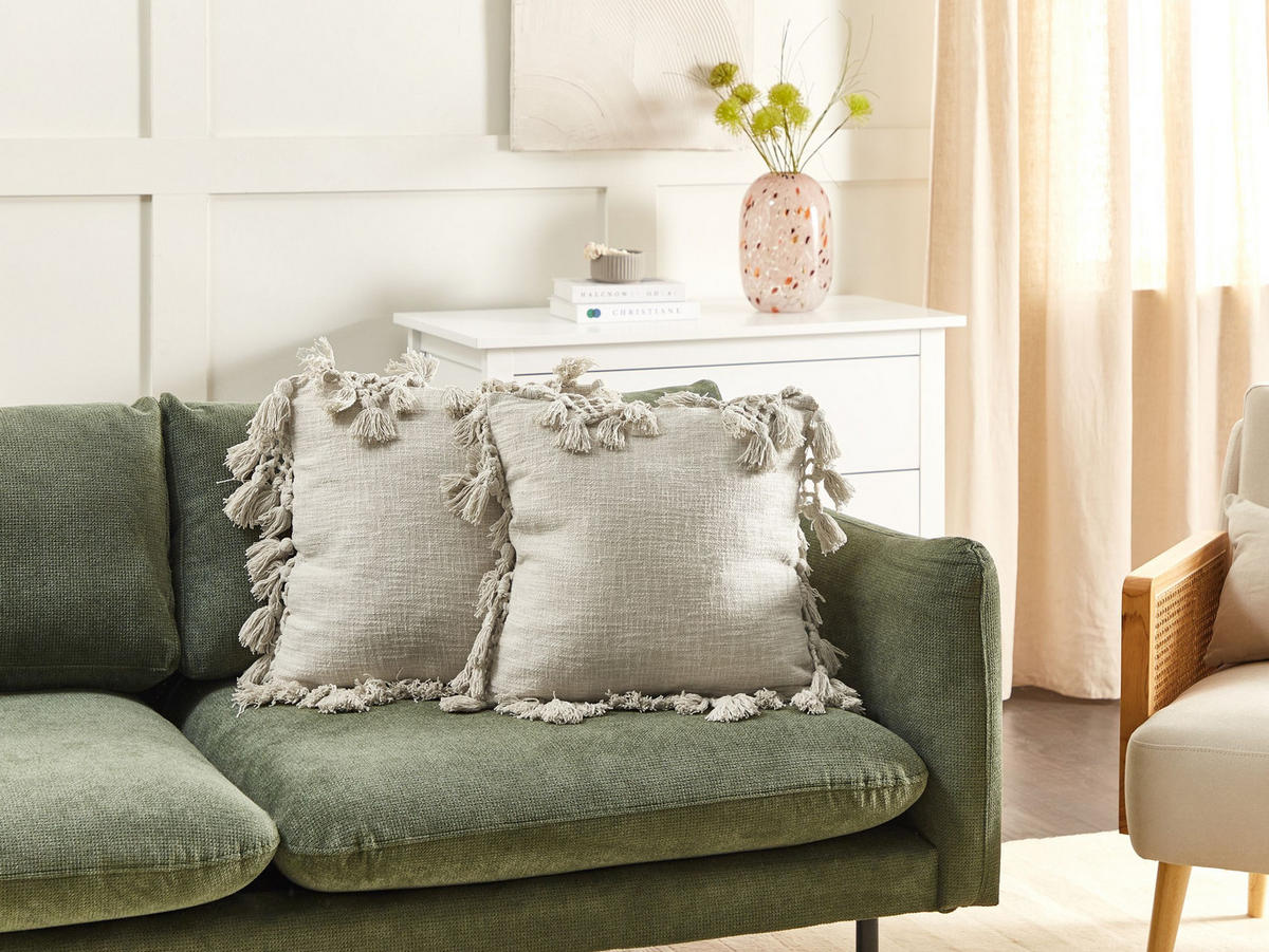 DEKOKISSEN 2er-Set Beige 45/45 cm Olearia - Beige, Naturmaterialien (45/45cm) - Beliani