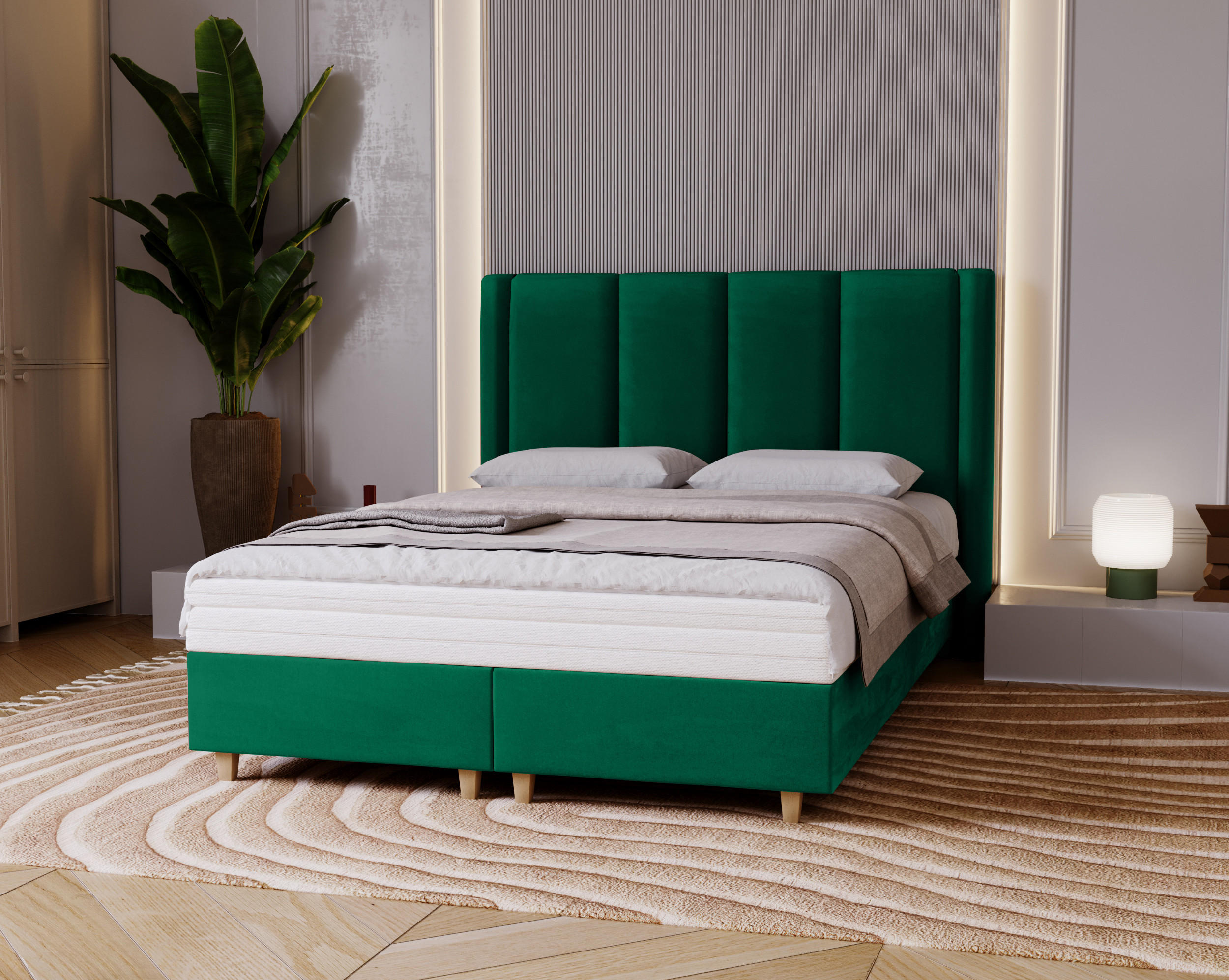 POLSTERBETT Bella, 140x200, Grün, Velourstoff, Doppelbett mit Matratze - Grün, Holz/Kunststoff (140/200cm) - Marpur