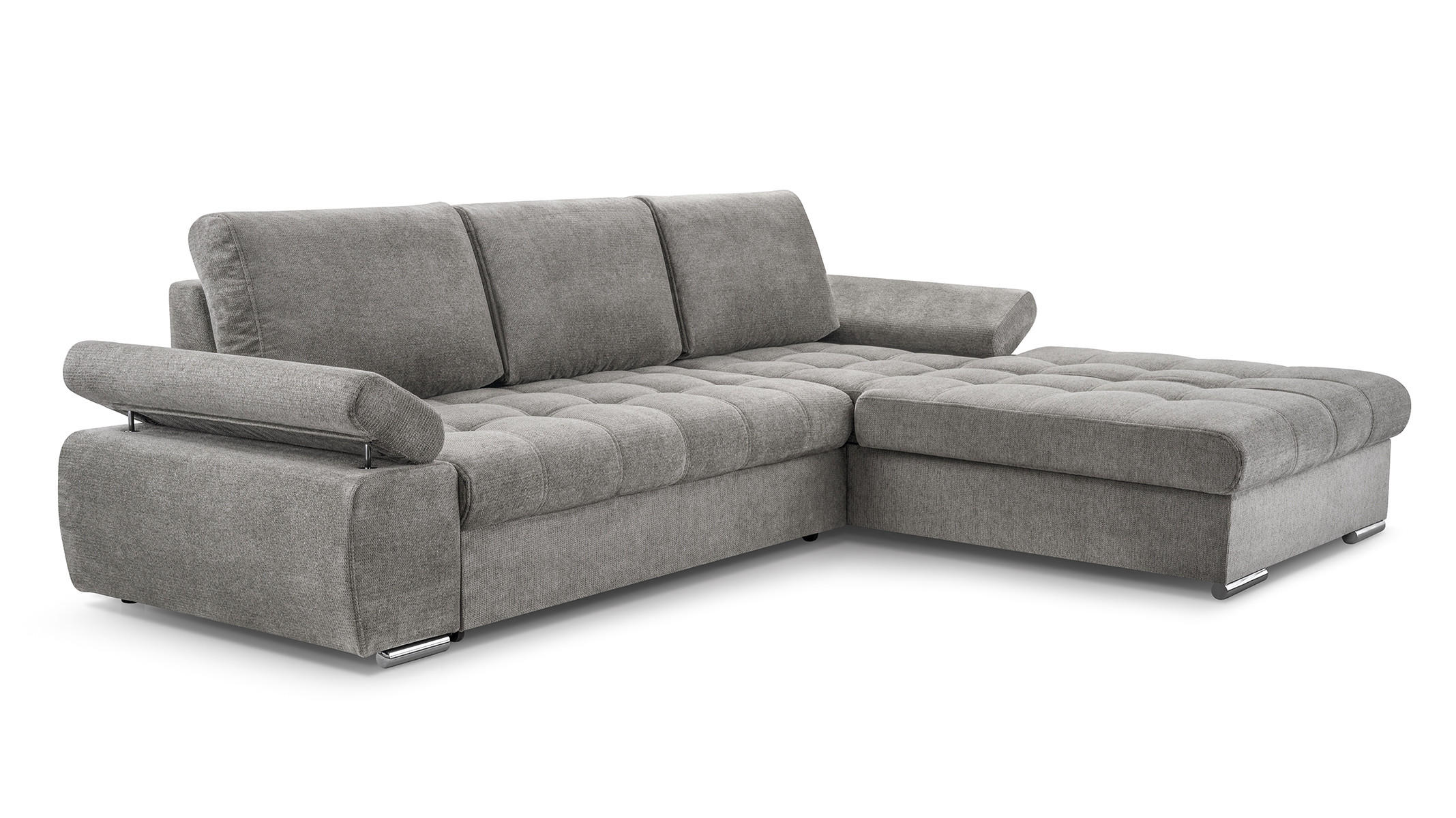 ECKSOFA SANDRO Grau Geflochtener Stoff mit Schlaffunktion - Grau, Holz (277/201cm) - MASSENO