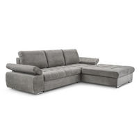 ECKSOFA SANDRO Grau Geflochtener Stoff mit Schlaffunktion - Grau, Holz (277/201cm) - MASSENO
