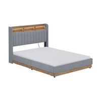 POLSTERBETT Nura Grau 140x200 cm mit 4 Schubladen - Eichefarben/Grau, Holzwerkstoff - VitaliSpa