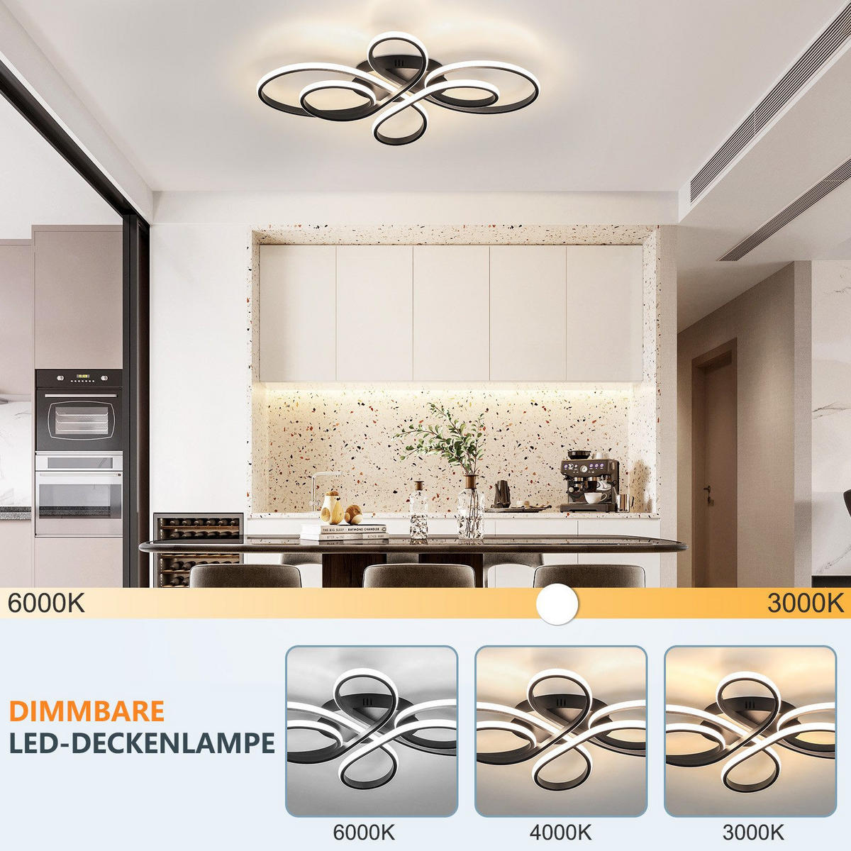 LED-DECKENLEUCHTE Falterstil 66/41/10 cm - Schwarz, Metall (66/41/10cm) - Nettlife
