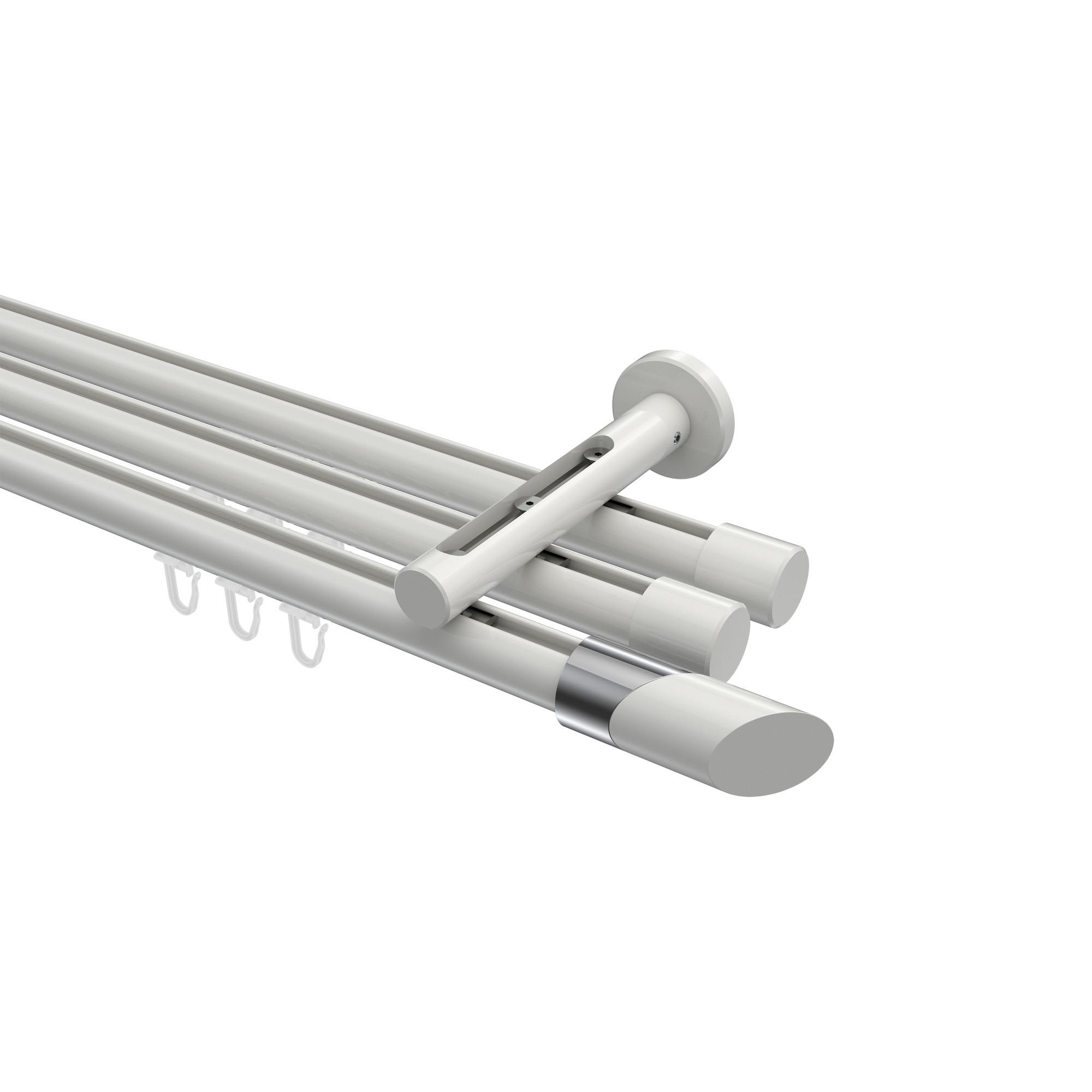 INNENLAUF-GARDINENSTANGEN-SET Siteno Verano 320 cm (geteilt in 2 x 160 cm), 3-läufig, 20 mm Ø Weiß - Chromfarben/Weiß, Metall (320cm) - INTERDECO