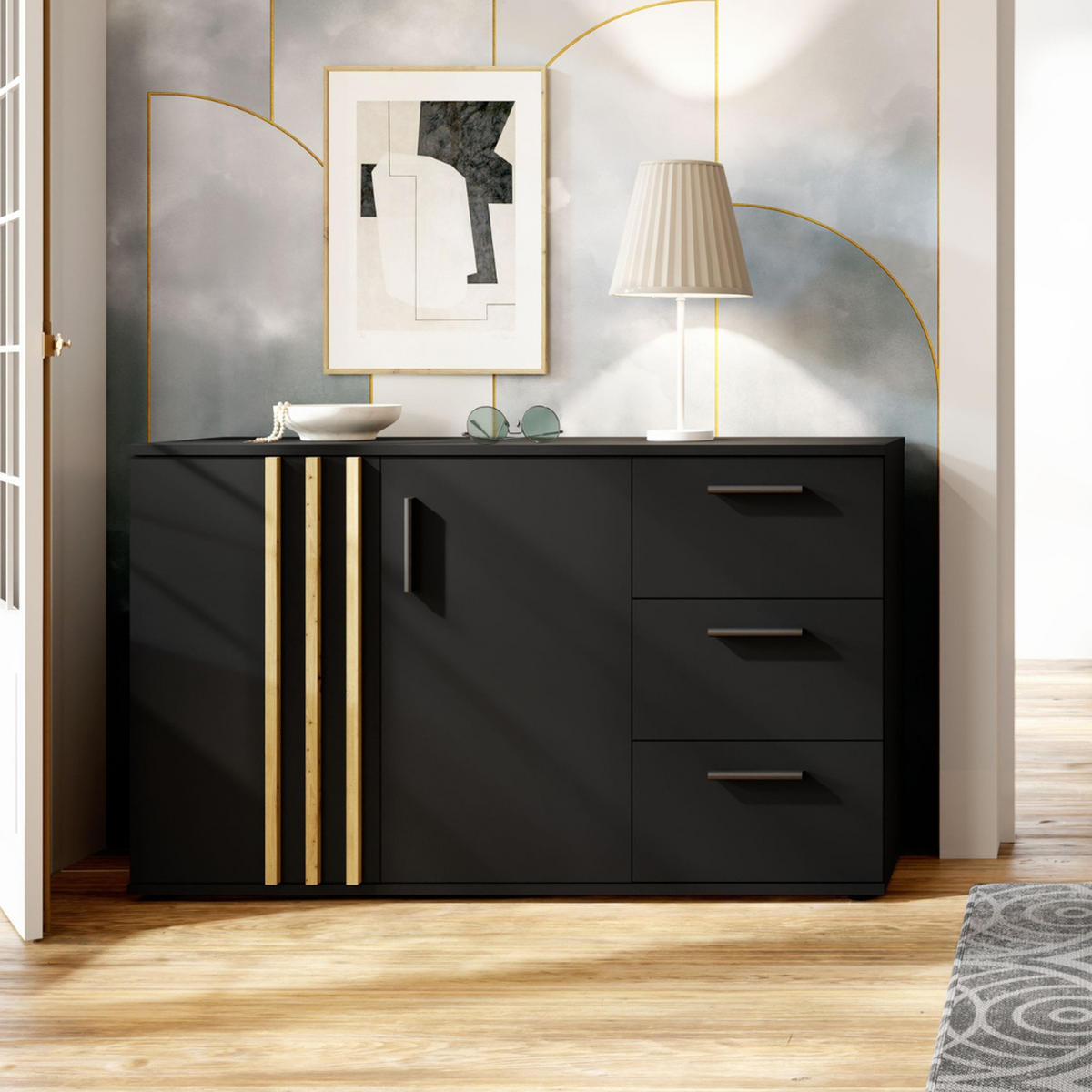 KOMMODE Schwarz 120/73/35 - Schwarz, Holzwerkstoff (120/73/35cm) - RAUMHIRSCH FURNITURE