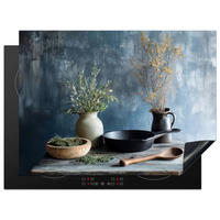 HERDABDECKPLATTE Stilleben - Kräuter - Rustikal Induktionsmatte 71x52 cm - Blaugrau, Kunststoff (71/52/0.2cm) - MuchoWow
