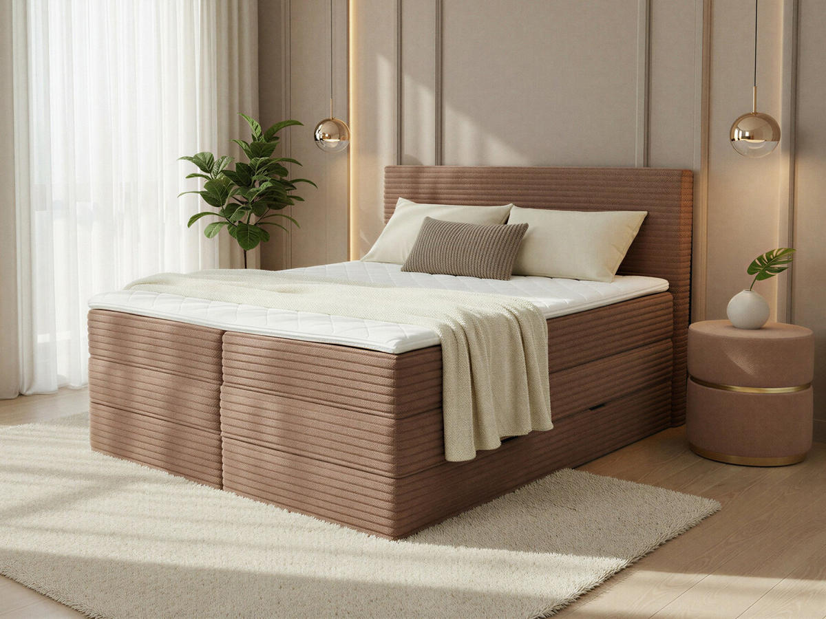 BOXSPRINGBETT Mollo Max - 160x200 - braun (Tilia 17, Cord) - Schwarz/Braun, Holz/Holzwerkstoff (160/200cm) - Sofnet