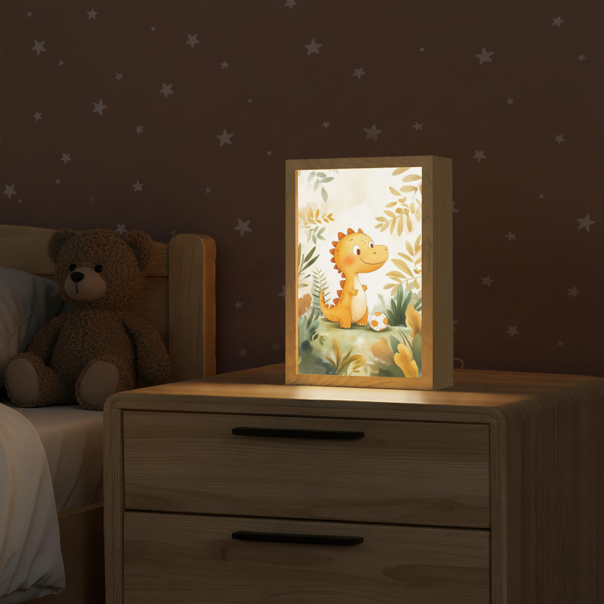 NACHTTISCHLAMPE Dino - Fußball - Orange 20x30 cm - Beige, Holzwerkstoff (8/20/30cm)