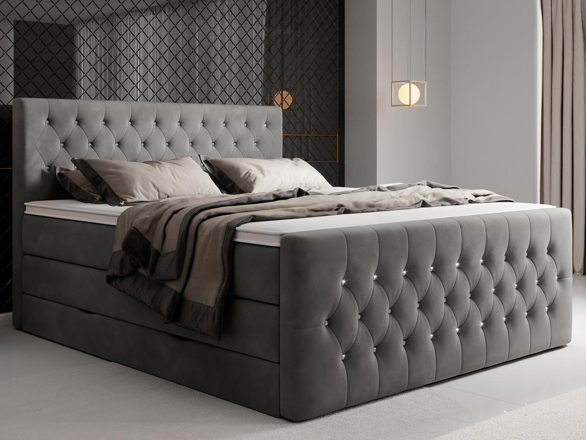 BOXSPRINGBETT Sira Grau 160/200 cm H2/H3 Samt - Grau, Textil (160/200cm) - wonello