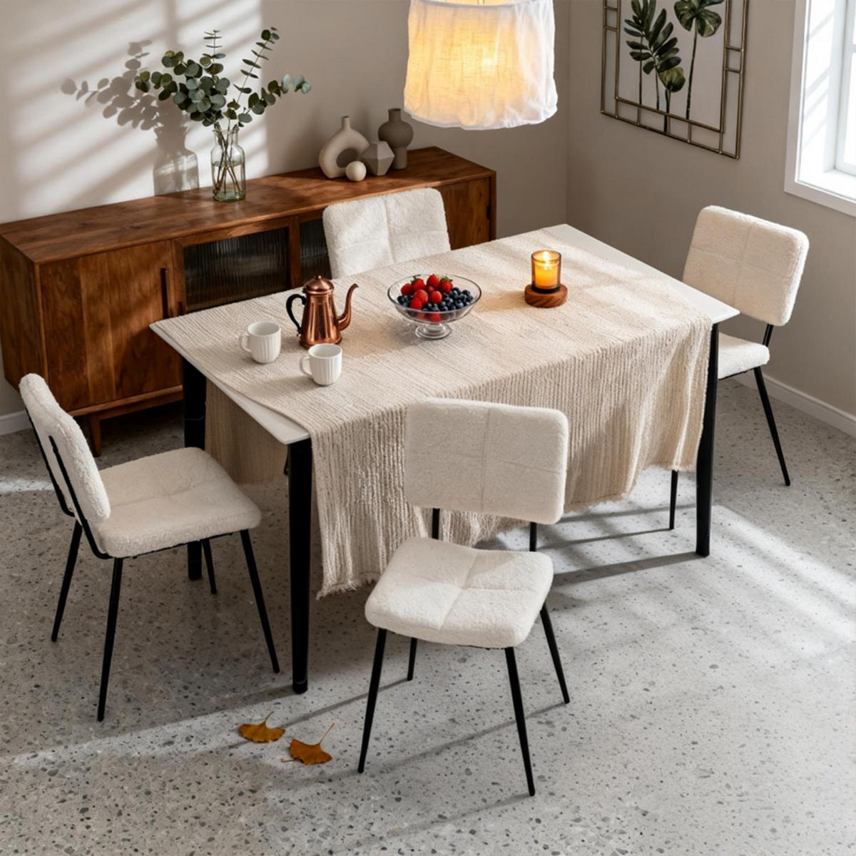 ESSZIMMERSTUHL, 4er-Set, gepolstert, Bouclé-Bezug, Metallbeine, Beige - Beige, Textil/Metall (48/81.5/57cm) - Meubles Cosy
