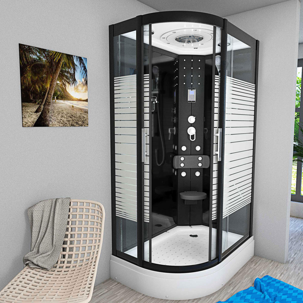 DUSCHKABINE Komplettdusche Dusche D30-73M0L-EC 120x80 cm - Schwarz, Glas/Kunststoff (120/80/215cm) - AcquaVapore by Sandra Jentho