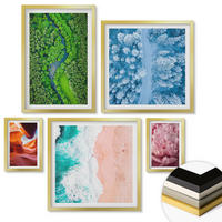 WANDBILDER 5er Set - 50x50 cm & 20x30 cm & 40x60 cm Goldrahmen - Pferde, Bewegung, Strand, Leuchtturm, Berge - Goldfarben, Kunststoff (40/60cm) - ArtPrintCave