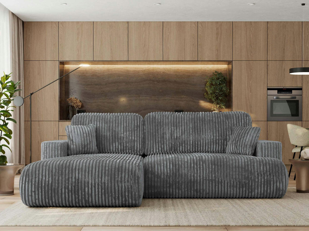 ECKSOFA OVO L Dunkelgrau Cord - Links Seite - Dunkelgrau/Schwarz, Kunststoff/Textil (271/195cm) - MKS