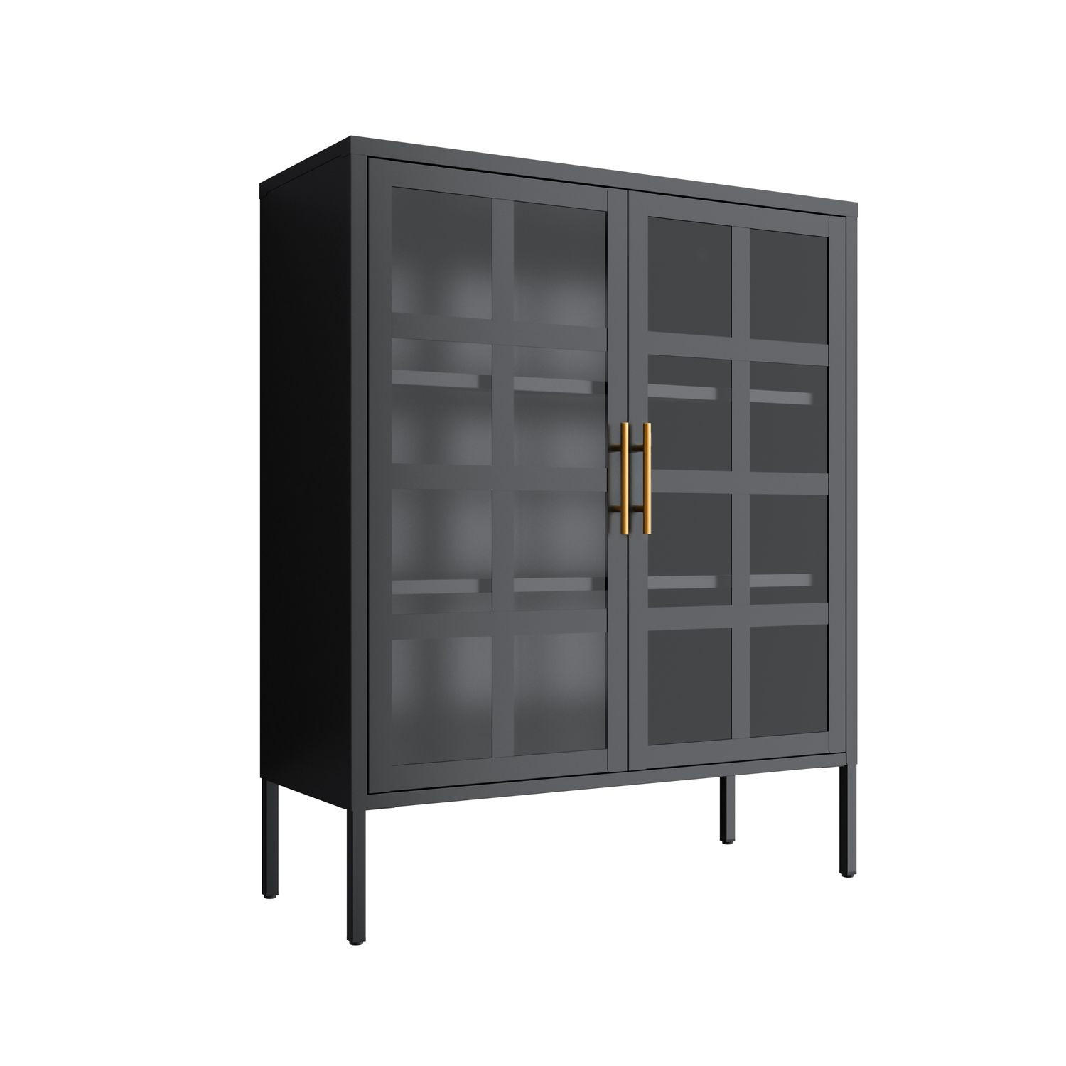 HIGHBOARD GLASGOW Metall mit Glastüren 90/35/110 cm - Schwarz, Metall (35/110/90cm) - Mein-Regal