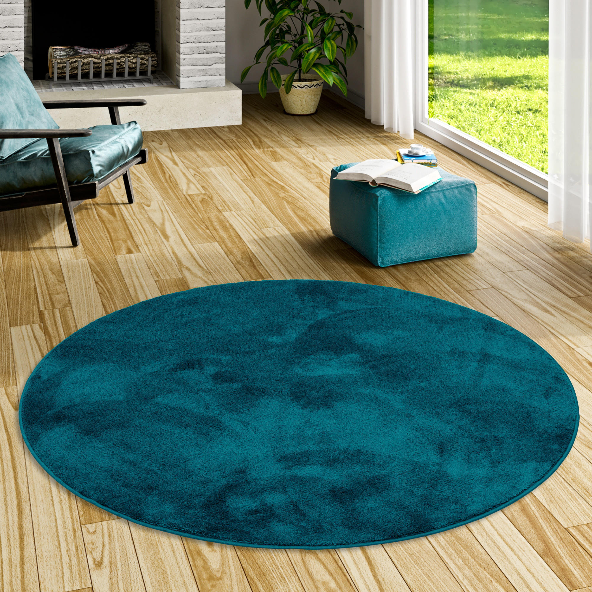 HOCHFLOR LANGFLOR TEPPICH SUPER SOFT MELIA RUND - Petrol, Textil (160/160cm) - Pergamon