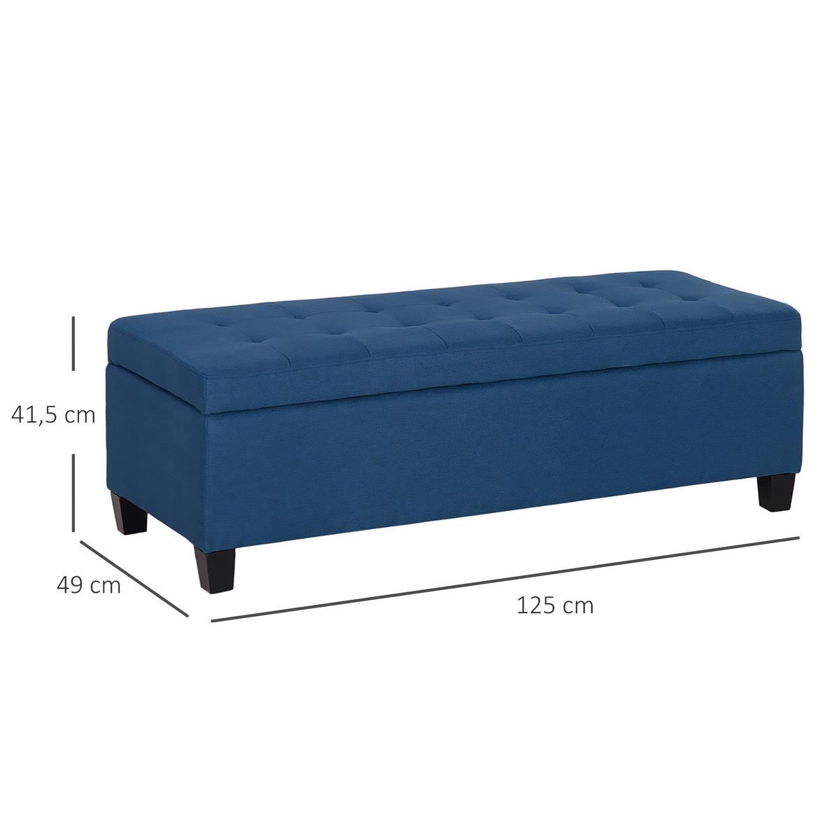 SITZBANK, Polsterbank mit Stauraum, Bettbank mit Deckel, Leinenoptik, Blau - Blau/Schwarz, Textil (49/41.5/125cm) - HOMCOM