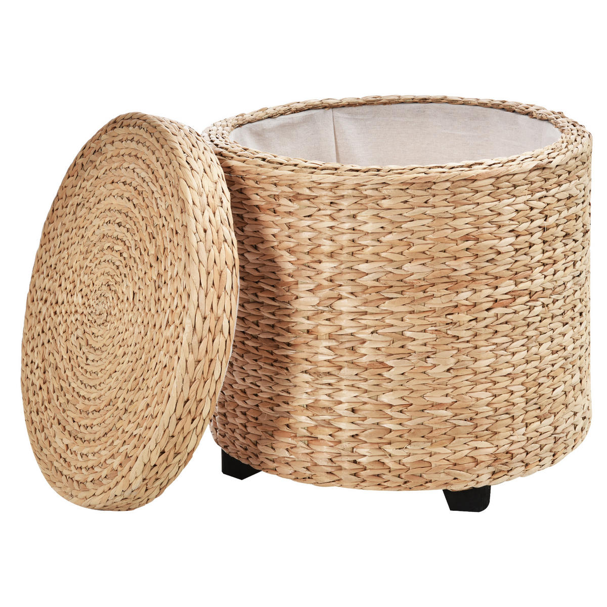 SITZHOCKER Mit Stauraum DE-07183 rund, mit Deckel, bis 120 kg Khaki - Taupe, Holzwerkstoff (43/43/43cm) - ComfortXL