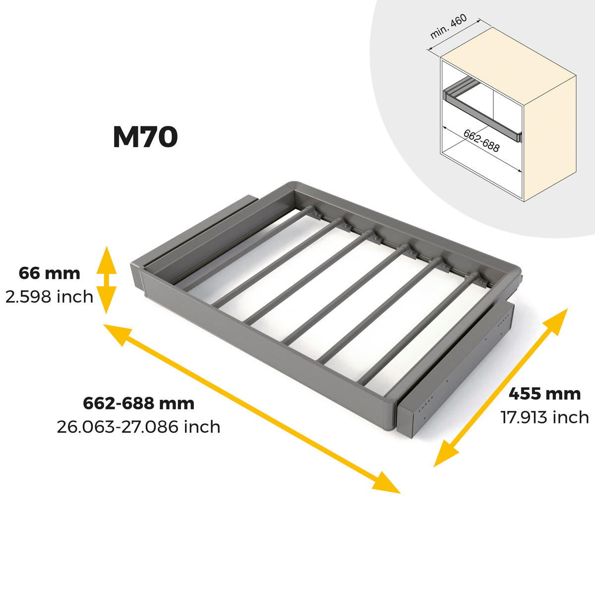 HOSENHALTER Mit 7 Stangen Und Rahmen Für Schrank Quartz, Soft-Close, Vollauszug, 70cm, Titan-Oberfläche - Titanfarben, Metall (45.5/7/68.8cm) - EMUCA