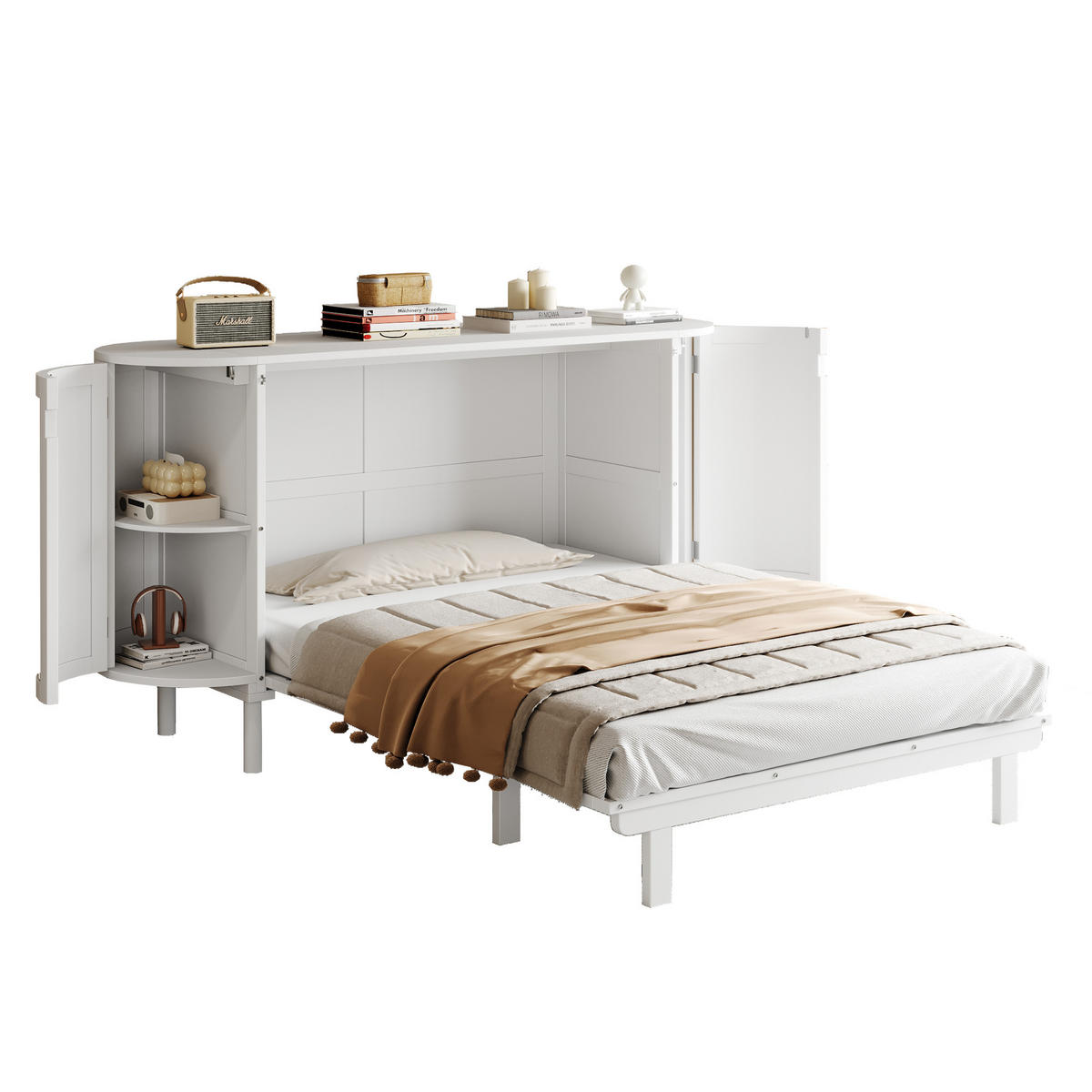 KLAPPBETT 140/200 cm Weiß Rattan-Design mit Lattenrost und Stauraum - Weiß, Holzwerkstoff (140/200cm) - OKWISH