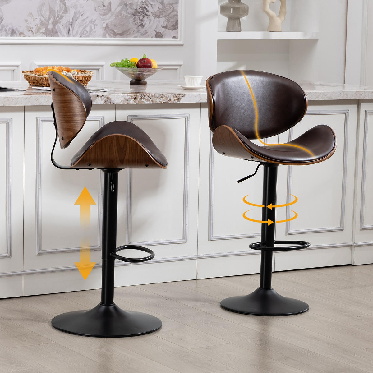 BARHOCKER,DREHSTUHL,RATTAN 360° drehbar2er-Set,Braun - Braun, Metall (50/93/51cm) - LVHOM