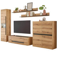 WOHNWAND Evoke Eiche, grau, Wohnkombination Set 5-teilig 350 cm - Eichefarben/Grau, Glas/Holz (350/197/45cm) - Furn.Design