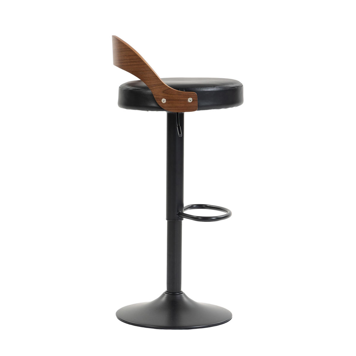 BARHOCKER 2er-Set drehbar höhenverstellbar PU Schwarz Walnussoptik - Schwarz, Metall (42/77/42.5cm) - Meubliv