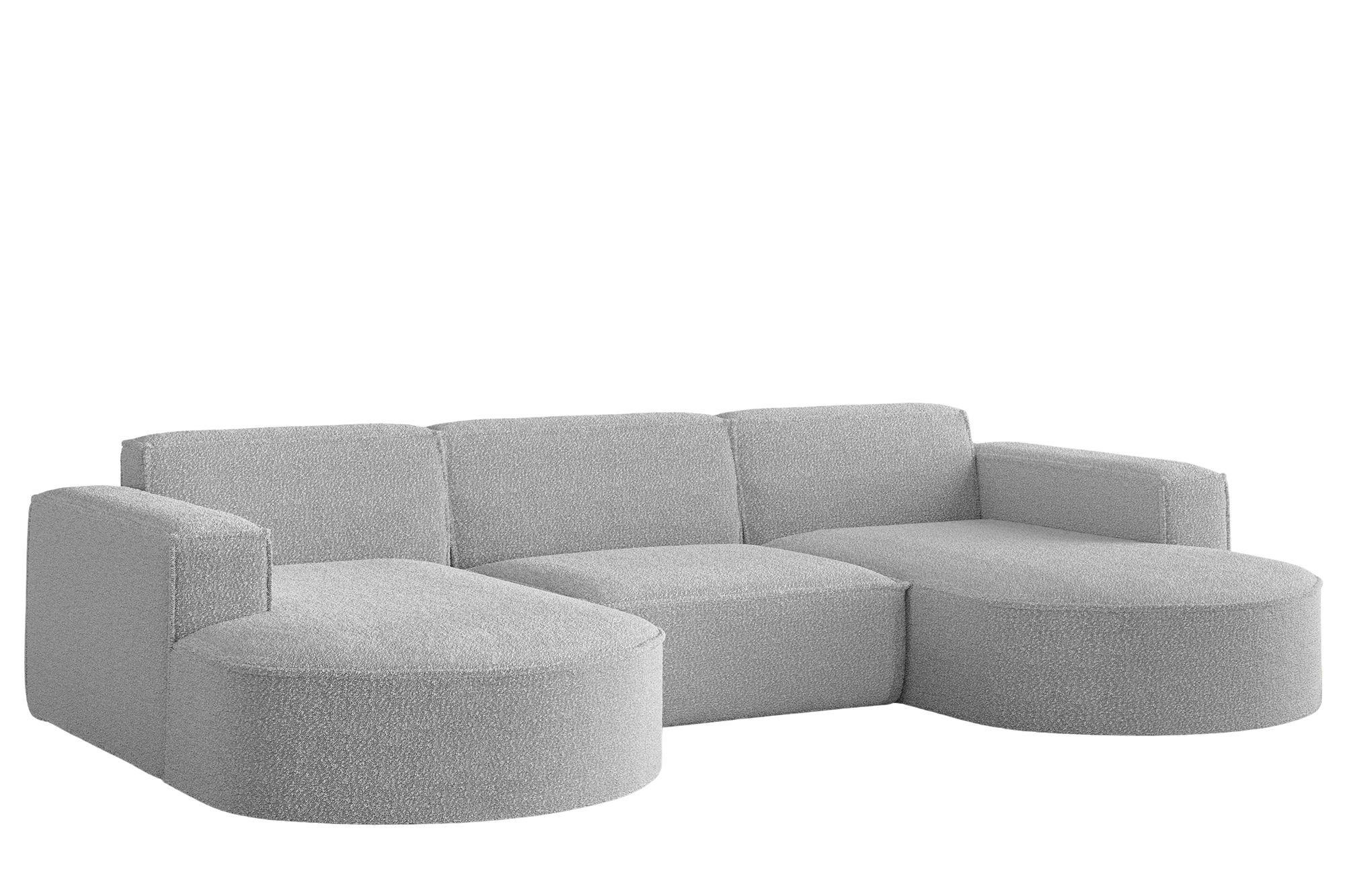 ECKSOFA Designer, Sofa U Form MODENA Stoff Loop Hellgrau - Hellgrau, Holz/Textil (299/165cm) - Kaiser Möbel