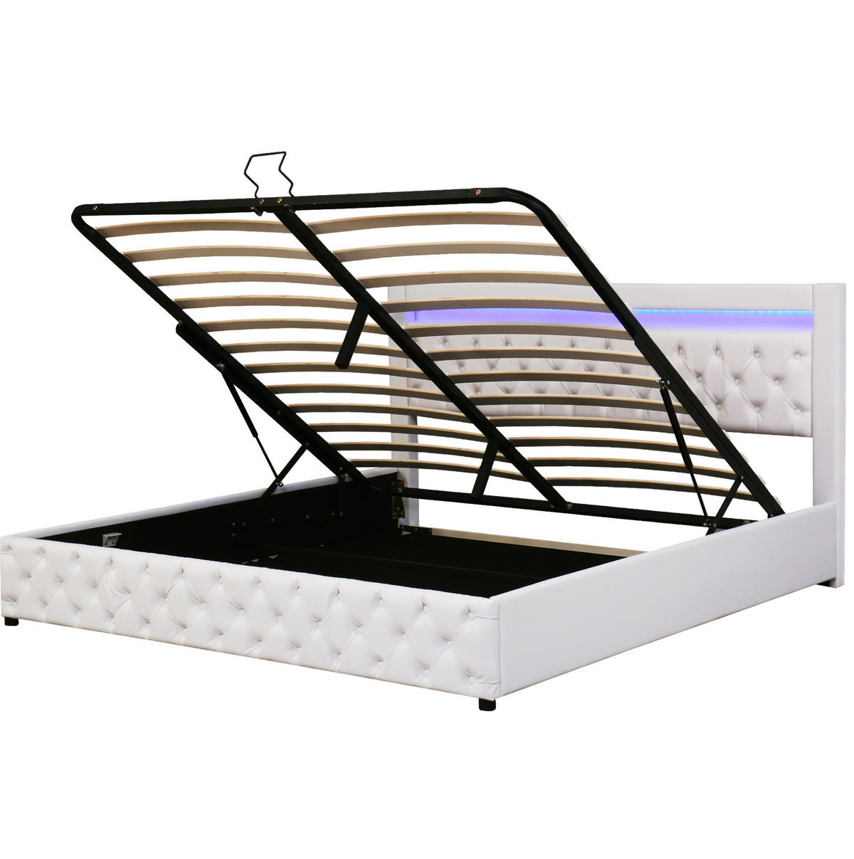 POLSTERBETT 180/200 cm Weiß Funktionsbett mit Stauraum und LED-Beleuchtung - Weiß, Kunststoff (180/200cm) - OKWISH