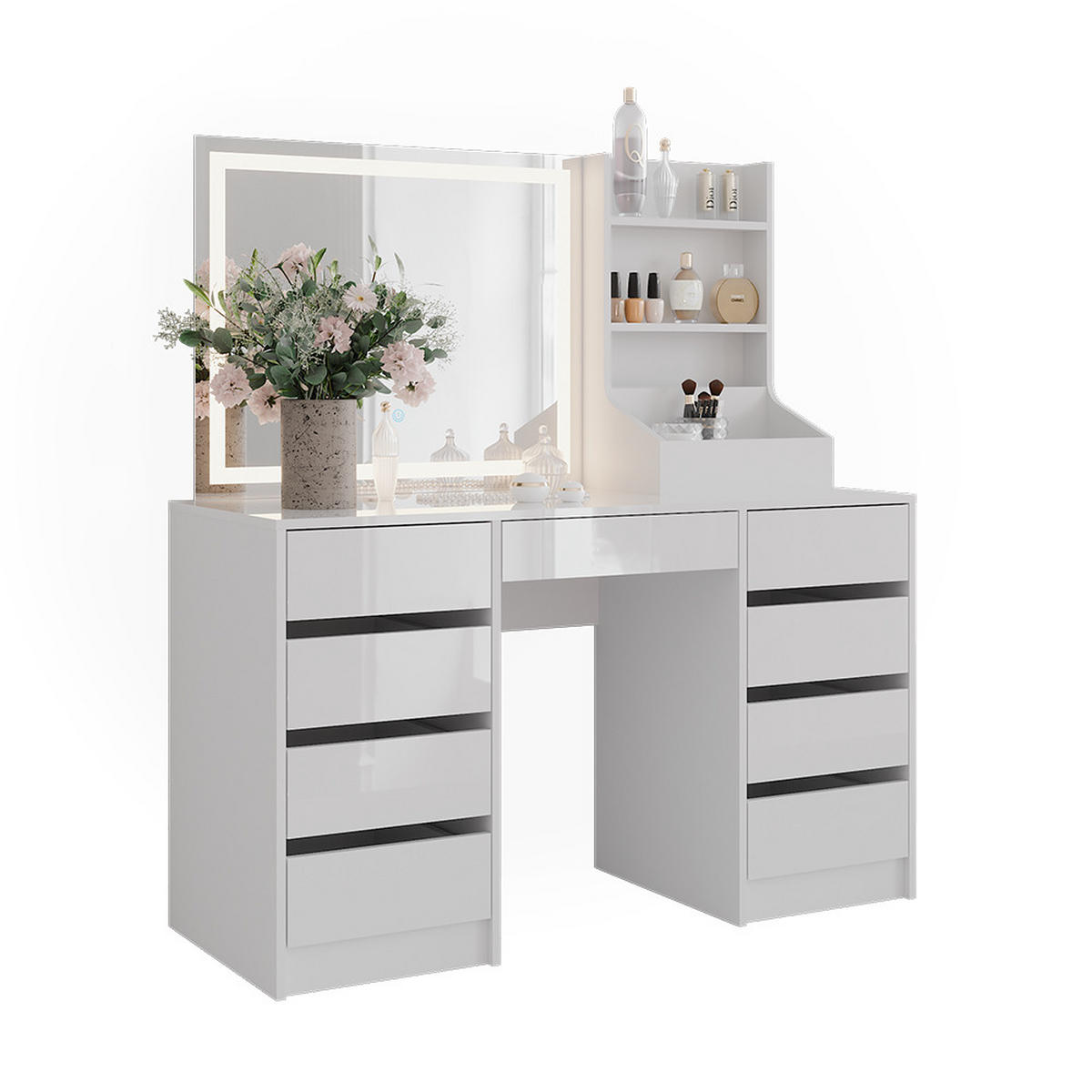 SCHMINKTISCH Sherry Weiß/Weiß Hochglanz 128.2 cm 3 Teile - Weiß Hochglanz, Holzwerkstoff (128.2/76/50.1cm) - Vicco