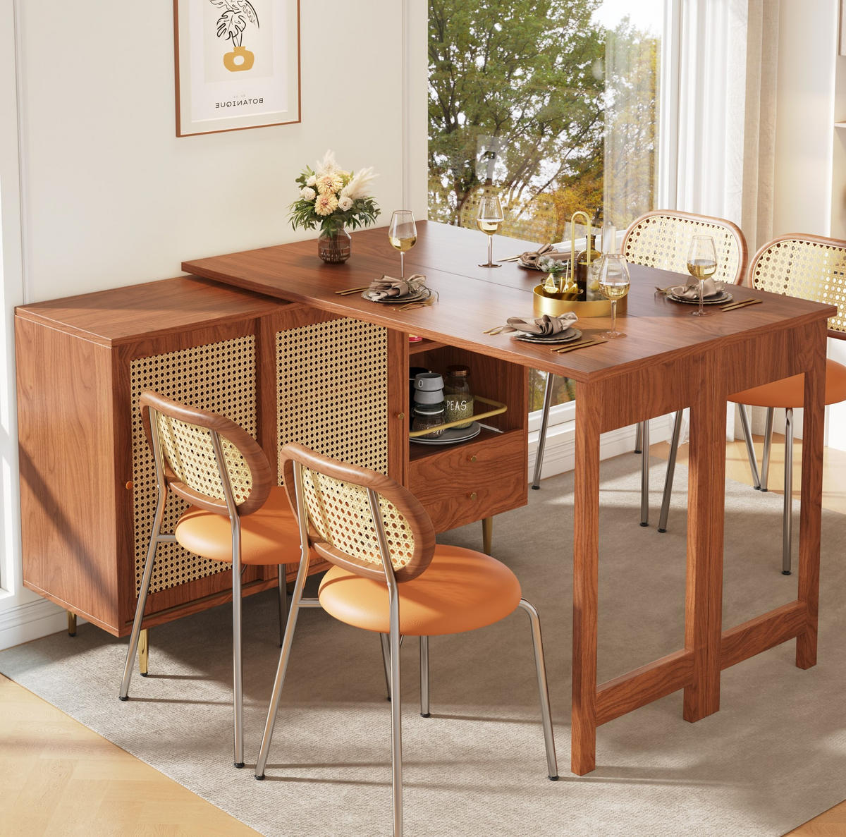 BARTISCH für Küche 107/40/71,4 cm, drehbar & klappbar mit Stauraum - Braun, Holzwerkstoff (187/40/76cm) - BEAOK