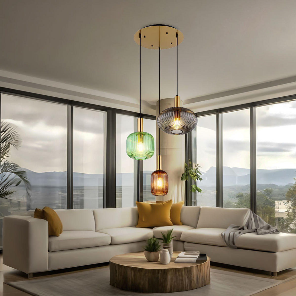 HÄNGELEUCHTE Glas bunt - Multicolor, Glas (55/55/130cm) - Globo Lighting