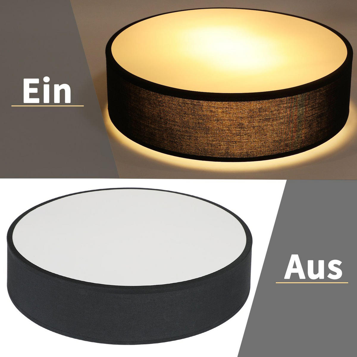 LED-DECKENLEUCHTE Kelsar 38.0/38.0/10.5 cm - Schwarz, Textil (38/38/10.5cm) - ZMH