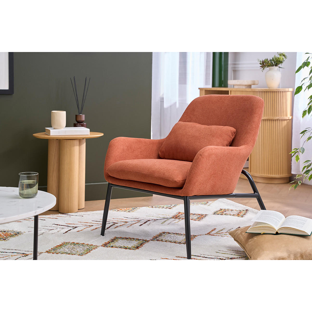 SESSEL Samt Terracotta Schwarz Metall MAXINE - Terracotta, Textil (77.5/75/67.5cm) - Miliboo