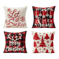 KISSENBEZUG 4er Set 45 x 45 cm Leinen Rot Weiß Weihnachten - Multicolor, Textil (1/1cm)