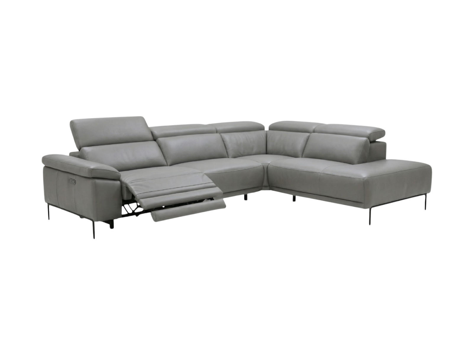 ECKSOFA Fiesta Echtleder mit 1 x Relaxfunktion Perlgrau - Hellgrau, Leder/Metall (282/220cm)