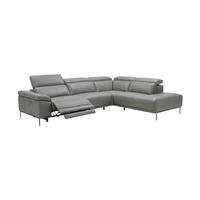 ECKSOFA Fiesta Echtleder mit 1 x Relaxfunktion Perlgrau - Hellgrau, Leder/Metall (282/220cm)