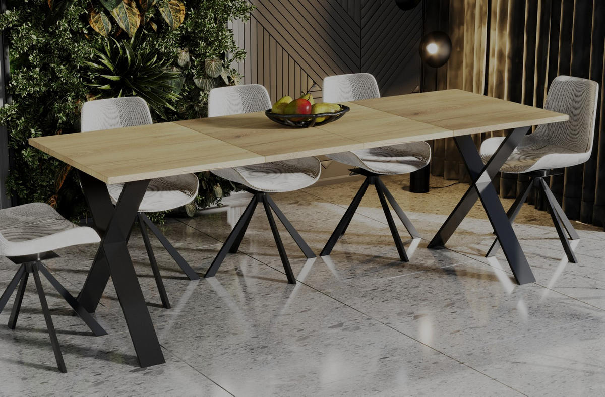 ESSTISCH Stol X ausziehbar bis 210 cm - Eichefarben, Holzwerkstoff (130/80/75cm) - Endo-Moebel
