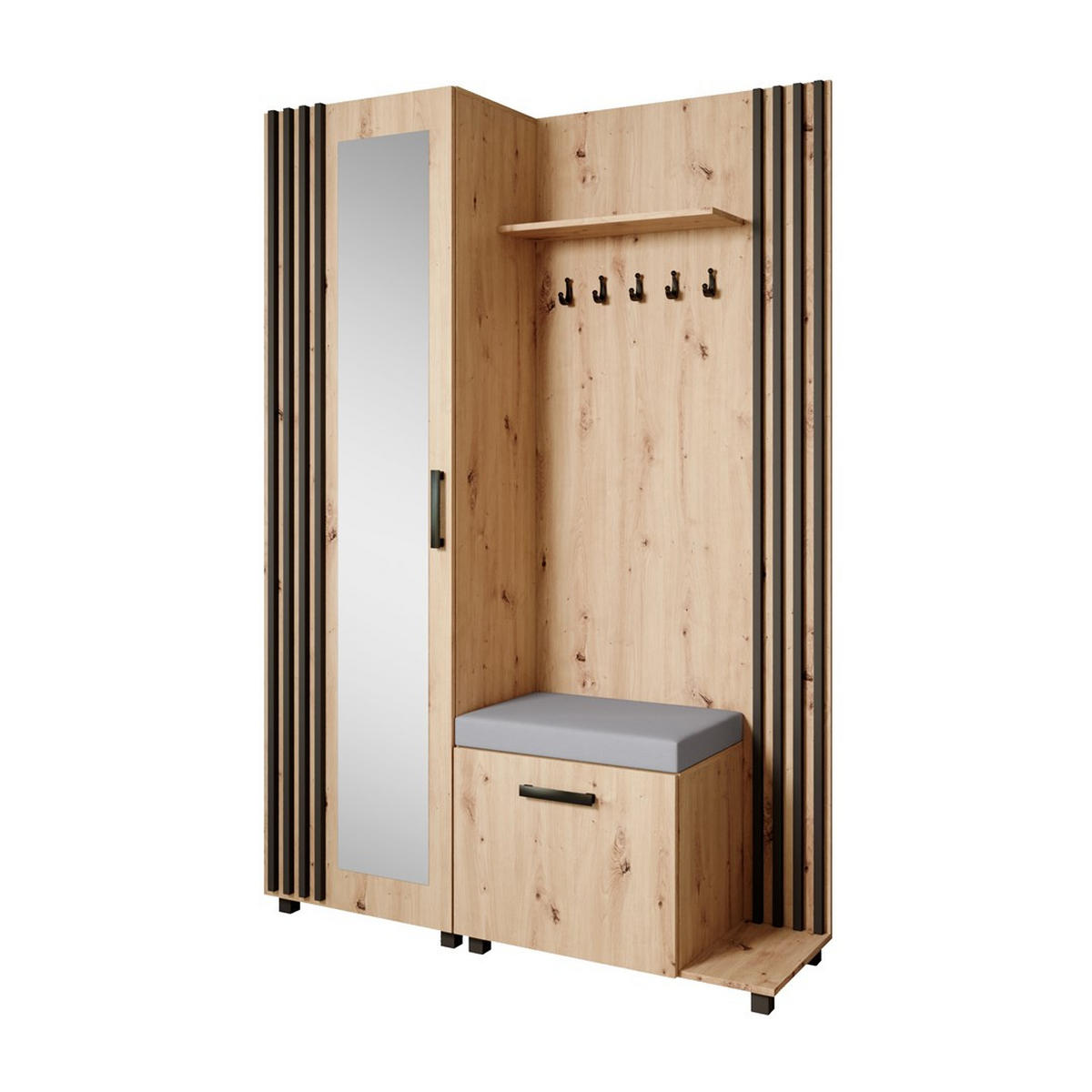 GARDEROBENSCHRANK Livia mit Aufhängern und Spiegel, eiche Artisan, rechts - Schwarz/Eiche Artisan, Holzwerkstoff (137/207/42cm) - Beautysofa