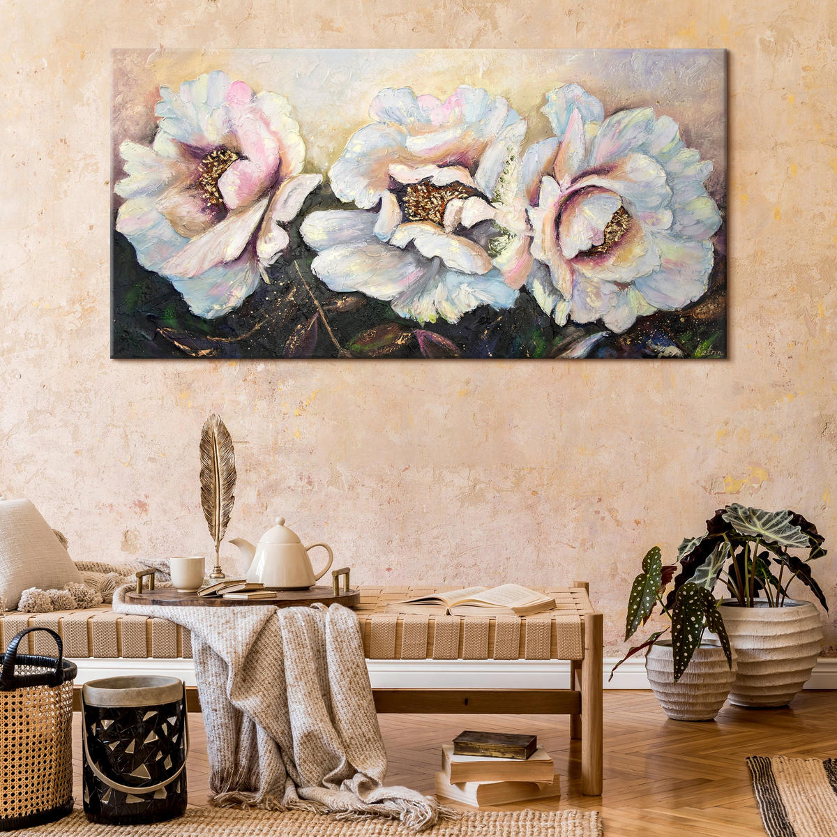 GEMÄLDE Pfingstrosen auf Keilrahmen 160x80 cm - Multicolor, Holz (160/80cm) - YS-art gallery