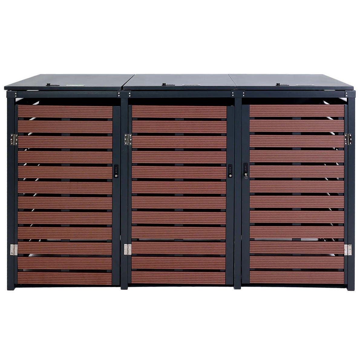 3ER-MÜLLTONNENVERKLEIDUNG Walnuss Dekor - Walnussfarben, Metall (205/119/84cm) - MCW