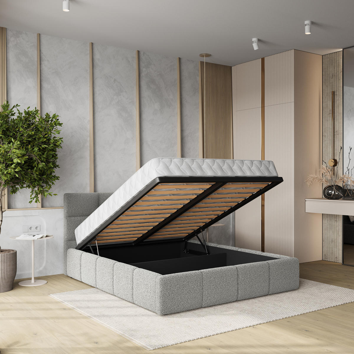 POLSTERBETT COMO 160x200 cm mit Bettkästen - Hellgrau - Hellgrau, Holz (160/200cm) - MASSENO