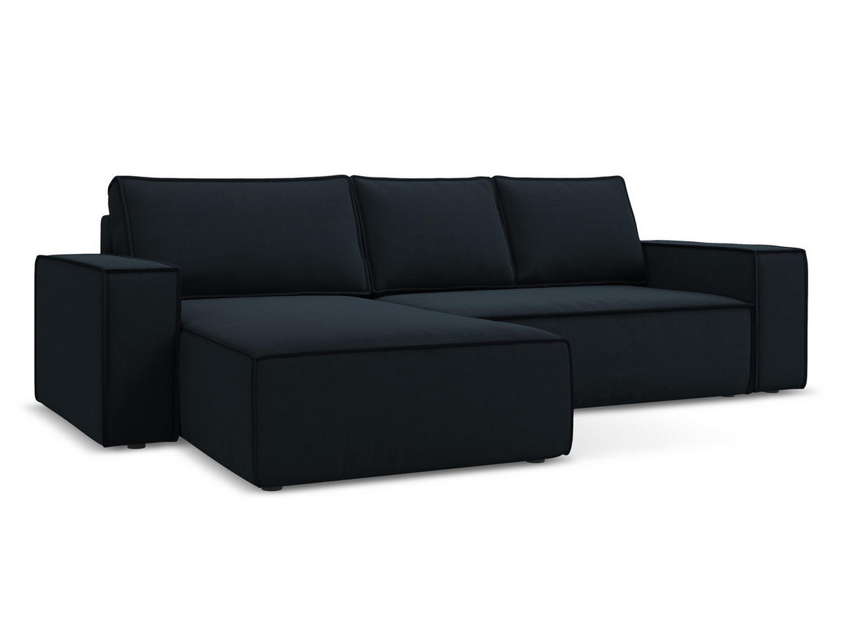 ECKSOFA mit Schlaffunktion Samt Stoff Blau - Blau/Schwarz, Kunststoff/Textil (185/290cm) - Makamii